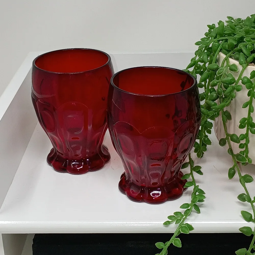 Fenton Ruby Red Glasses – Set of 2 Vintage Thumbprint Tumblers